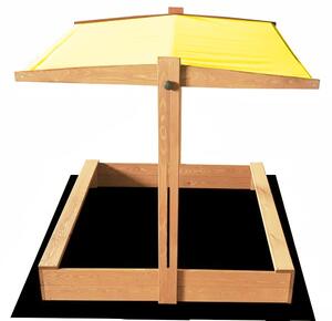 Groapă de nisip pentru copii cu acoperiș - galben 120 x 120 cm