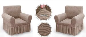 Set 2 Huse elastice pentru fotolii, cu volanas si model Jacquard Cappuccino in dungi