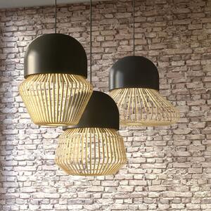 Forestier Lampă suspendată Anemos M, 39 cm, gri închis, reglabil, Negru, Camera de zi / sufragerie, Bamboo, Design