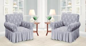 Set 2 Huse elastice pentru fotolii, cu volanas si model Jacquard Gri