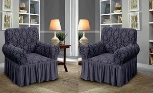 Set 2 Huse elastice pentru fotolii, cu volanas si model Jacquard Cenusiu