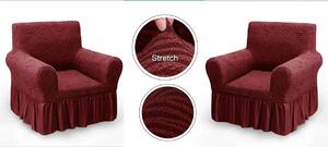 Set 2 Huse elastice pentru fotolii, cu volanas si model Jacquard Bordo in dungi