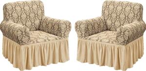 Set 2 Huse elastice pentru fotolii, cu volanas si model Jacquard Bej