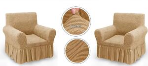 Set 2 Huse elastice pentru fotolii, cu volanas si model Jacquard Bej in dungi