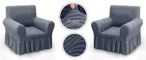 Set 2 huse elastice pentru fotolii, cu volanas si model Jacquard Cenusiu in dungi
