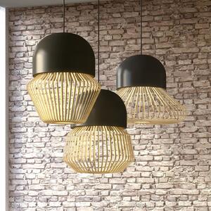Forestier Lampă suspendată Anemos S, gri închis, Ø 35 cm, E27, reglabil, Negru, Camera de zi / sufragerie, Bamboo, Design