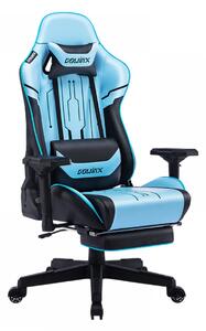 DOWINX Scaun gaming, ergonomic, pernă lombară cu masaj, spatar inalt, suport pentru picioare, piele PU matlasata, respirabila, cotiere 4D, rezistent 150 kg, Albastru