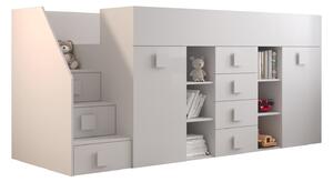 Pat multifuncțional 90 cm Toreno 3 (Alb + alb lucios + mânere alb lucios) (S). 1083329