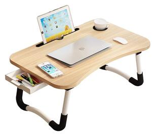 Masa pliabila Laptop multifunctionala, suport pahar si tableta, lemn si metal, Stejar, 60x40 cm