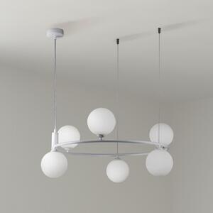 Maytoni lampă suspendată Ring, alb/alb, 6 becuri, sticlă Ø 58 cm, reglabil, Alb, Camera de zi / sufragerie, Metal, Modern, glob