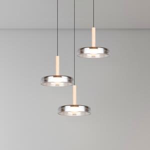 Trio Lighting Lampă suspendată LED Celeste, crom/lemn, Ø 35 cm 3 becuri din sticlă dim, reglabil, Metalic, Camera de zi / sufragerie, Sticlă, Modern