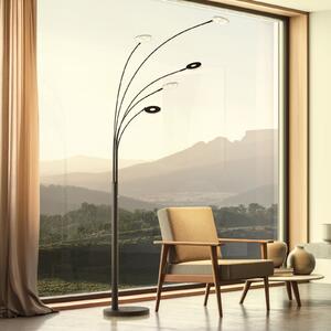 FISCHER & HONSEL Lampadar LED Dent, negru, 225 cm, metal, CCT, 5 becuri, reglabil, Negru, Camera de zi / sufragerie, Metal, Modern, Umbrelă în picioare