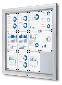 Vitrină cu încuietoare pentru exterior 12 x A4 - spate din tablă, ignifugă, tip T, aluminiu
