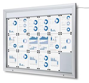 Vitrina de informare cu LED pentru exterior cu cartonaș de sus 18 x A4 - tip T, aluminiu