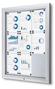 Vitrina de exterior cu incuietoare pentru informatii 9 x A4 - spate din tabla, ignifuga, tip T, aluminiu