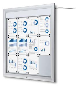 Vitrina de informare cu LED pentru exterior cu cartonaș de sus 12 x A4 - tip T, aluminiu