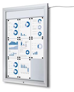 Vitrina de informare cu LED pentru exterior cu cartonaș de sus 9 x A4 - tip T, aluminiu