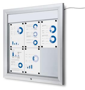 Vitrina de informare cu LED pentru exterior cu cartonaș de sus 6 x A4 - tip T, aluminiu