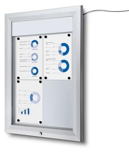 Vitrina de informare LED de exterior cu cartonaș de sus 4 x A4 - tip T, aluminiu