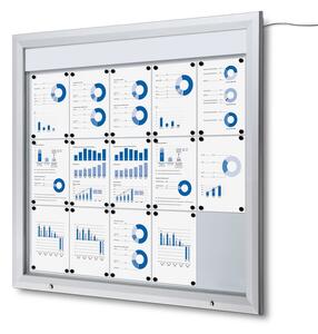 Vitrina de informare LED de exterior cu cartonaș de sus 15 x A4 - tip T, aluminiu
