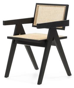 Scaun dining, bej/negru, din rattan natural, Freja