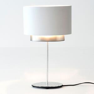 Holländer Lampă de masă Mattia, ovală, dublă, alb/argintiu, Alb, Camera de zi / sufragerie, Țesătură / Textil, Modern