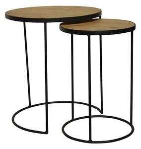 Set 2 masute de cafea, din lemn de stejar, D 45 cm, Brooklyn