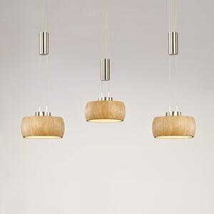 FISCHER & HONSEL Lampă suspendată LED Shine-Wood, stejar/nichel, lungime 100 cm 3 becuri., reglabil, Lemn, Camera de zi / sufragerie, Lemn, Modern