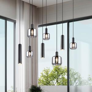 Trio Lighting Lampă suspendată Mataro, crom/negru, 118 cm, 8 becuri sticlă/metal, reglabil, Negru, Camera de zi / sufragerie, Sticlă, Modern