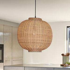 Hübsch lampă suspendată Chand, rotundă, rattan, culoare naturală, reglabil, Lemn, Camera de zi / sufragerie, Lemn, Design