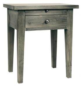 Noptiera gri din lemn masiv 1 sertar, aspect rustic, Country