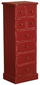 Comoda rosie, din lemn de pin, cu 8 sertare, aspect vintage, Country