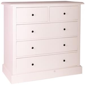 Comoda roz, din lemn de pin, cu 5 sertare, aspect vintage, Country