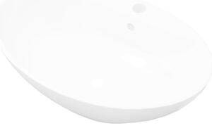 Chiuvetă ovală cu preaplin & orificiu robinet, ceramică de lux