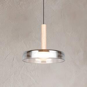 Trio Lighting Lampă suspendată LED Celeste, crom/lemn, Ø 22 cm, sticlă, dimabil, reglabil, Metalic, Camera de zi / sufragerie, Sticlă, Modern
