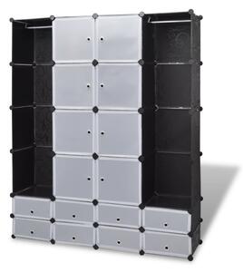 Dulap modular cu 18 compartimente alb și negru 37x146x180,5 cm