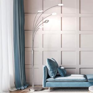 FISCHER & HONSEL Lampadar LED Dent, nichel/crom, 225 cm, metal, CCT 5 becuri, reglabil, Gri, Camera de zi / sufragerie, Metal, Modern, Umbrelă în picioare