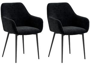 HOMCOM Set 2 Scaune Tapițate în Stil Nordic cu Brațe și Picioare din Oțel pentru Sufragerie, 54x57x80 cm, Negru | Aosom Romania