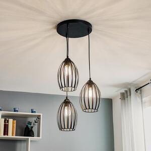 HELAM Lampă suspendată Dali în negru, rotundă cu 3 becuri, reglabil, Negru, Camera de zi / sufragerie, Metal, Modern