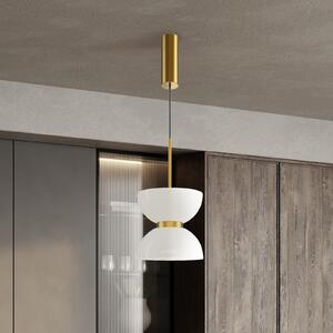 Maytoni Lampă suspendată LED Kyoto, auriu/alb, Ø 22 cm, sticlă, Alb, Camera de zi / sufragerie, Sticlă, Modern