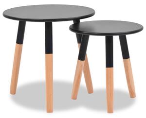 Set masă laterală 2 piese, lemn masiv de pin, negru
