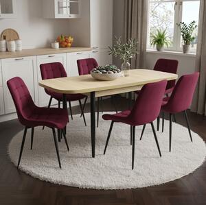 Set masă extensibilă Viena Stejar cu 6 Scaune Onix Bordo