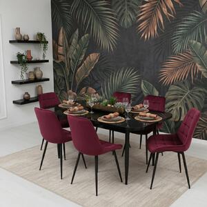 Set masă extensibilă Viena Negru cu 6 Scaune Onix Bordo