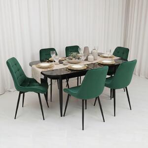 Set masă extensibilă Viena Negru cu 6 Scaune Onix Verde