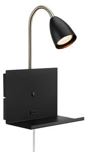 Markslöjd Aplică de perete Cuarto negru 30 cm fier priză port USB raft, Negru, dormitor, Metal, Modern