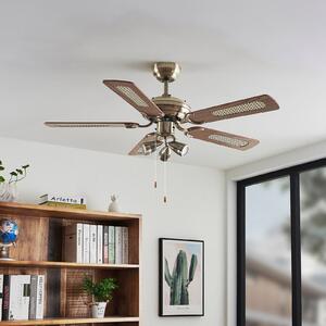 Lindby Ventilator de tavan cu lumină Anariki, silențios, alamă, Auriu / Alamă, Camera de zi / sufragerie, Metal, Casă de țară / Rustic