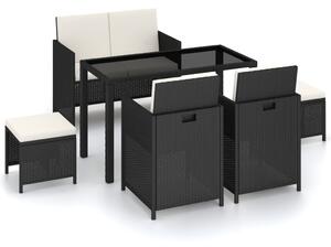 Set mobilier de exterior cu perne, 6 piese, negru, poliratan
