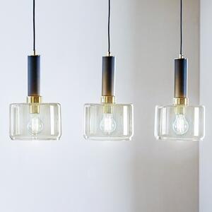 Jupiter Lampă suspendată Viva, fum/negru/alamă, 3 becuri, reglabil, Transparent, Camera de zi / sufragerie, Sticlă, Modern