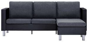 Canapea cu 3 locuri cu perne, negru, piele ecologică