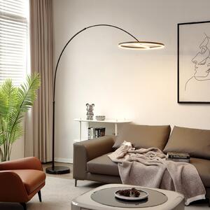 Lucande LED lampă de podea arcuită Virvera, rotundă, negru, metal, Negru, Camera de zi / sufragerie, Metal, Modern